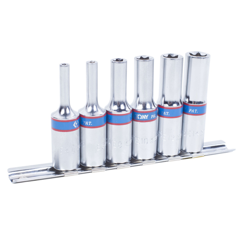 KING TONY Набор глубоких торцевых головок 3/8", TORX Е-стандарт, Е4-Е14, 6 предметов 3116PR