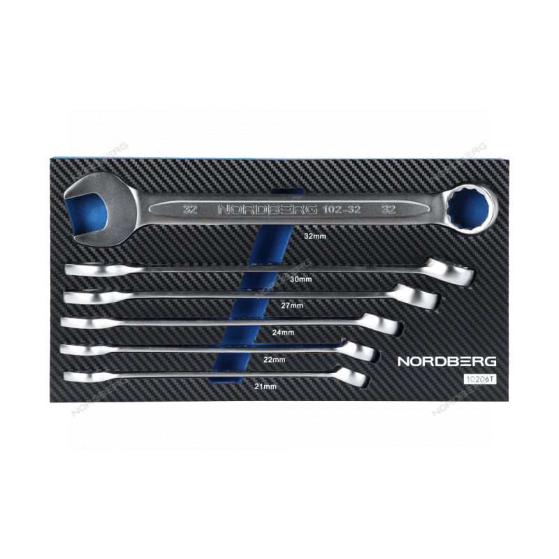 Набор ключей комбинированных в ложементе, 6 предметов для тележки NORDBERG 10206T