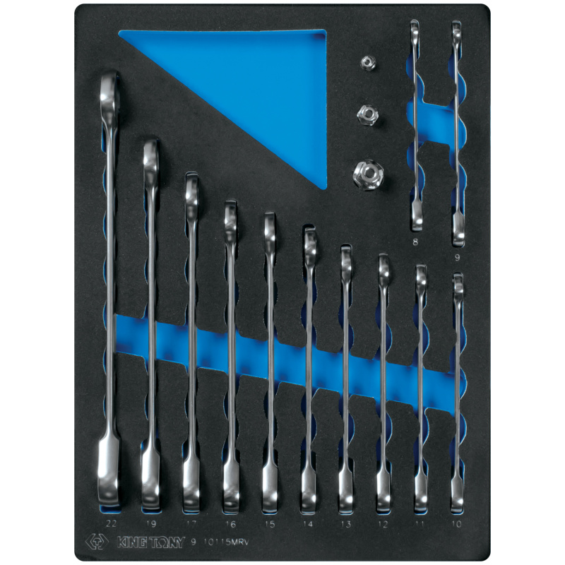 KING TONY Набор трещоточных комбинированных ключей, ложемент, 15 предметов 9-10115MRV