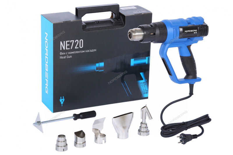 Фен с ЖК экраном, 6 насадок, в кейсе, 50-650 °С, 2000 Вт NORDBERG NE720